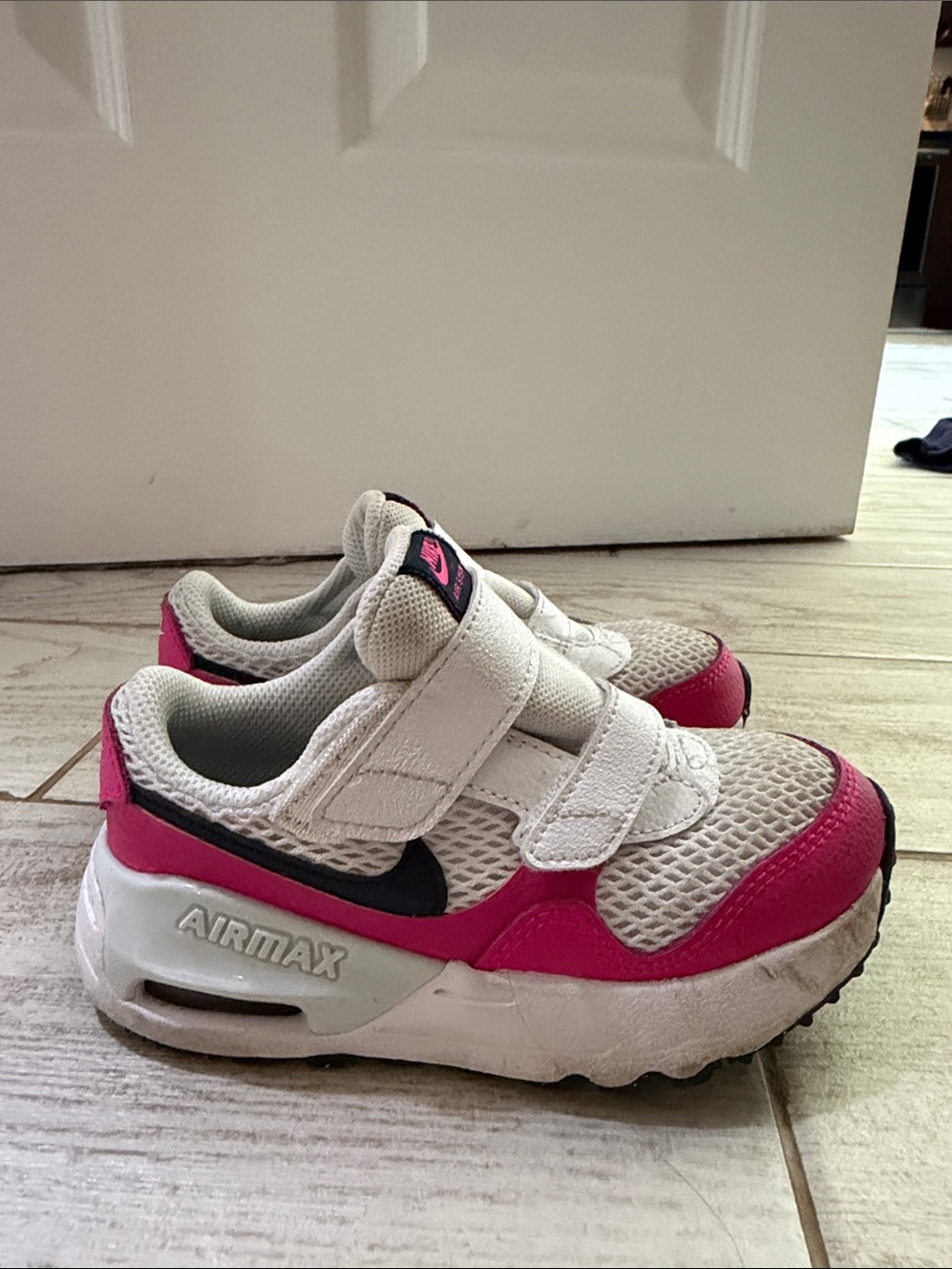 9C Nike Kids White and Pink Velcro Air Max Sneakers